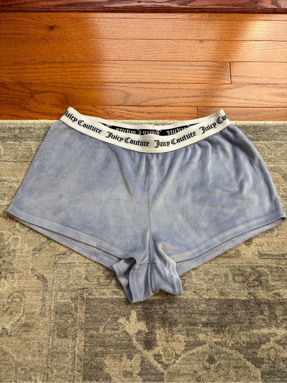 Y2K Juicy Couture Velour Sleep Shorts Blue Rhinestone Logo S